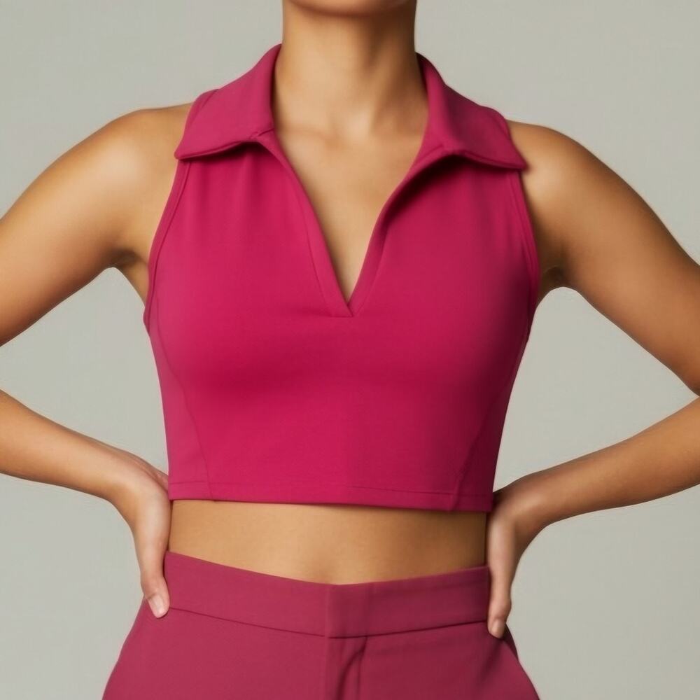 Jessica Simpson Pink Longline Polo Cropped Active Top Women's Size Small NWT